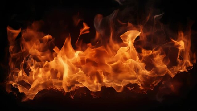 A close up image of a fire on a dark black background. Suitable for various design projects.