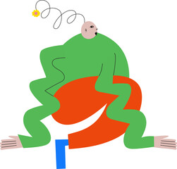 Modern artwork. Depressed man with quirky hairstyle and waving hands. Cute character against white background. Cartoon style. Hand drawn Vector illustration. Concept of human emotions, expression. Ad