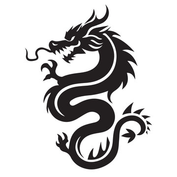 tatuaje negro de Dragon chino por el año nuevo chino en silueta