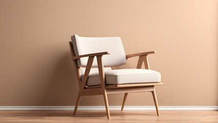 Inviting Sofa Interior with Contemporary 3D Accent Chair. Wooden Floor Enhances Visual Appeal. Ideal for Advertisement