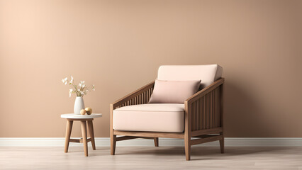 Clean Background Showcase. Warm Ambient Setting Featuring 3D Accent Chair. Perfect for Web Banner, Poster
