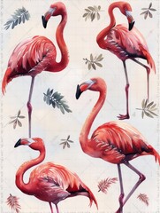 Tropical Flamingos in Watercolor Style Generative AI