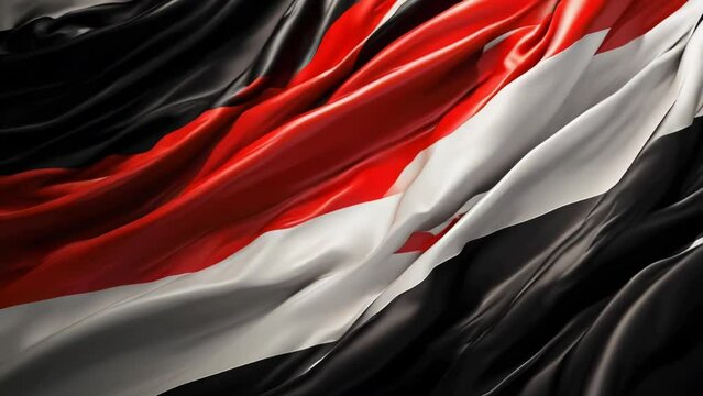 A striking red, white, and black flag against a dark background. Suitable for patriotic or political themes.