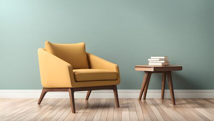 Sophisticated Warm Ambient Setting. 3D Accent Chair Enhancing Visual Aesthetics. Suitable for Poster