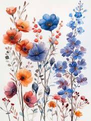 Spring Flowers Watercolor Isolation Generative AI