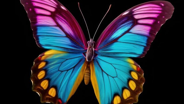Vibrant butterfly on a dark backdrop, perfect for nature-themed designs.