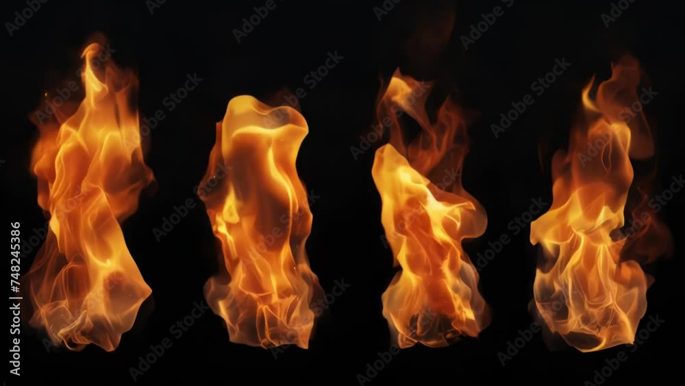Poster Image of four different types of fire on a dark background. Perfect for illustrating the concept of various fires.