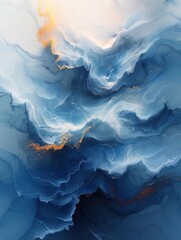 Dramatic Turquoise Alcohol Ink Painting with Gold Accents Generative AI