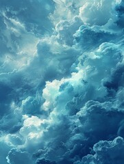 Fototapeta na wymiar Turquoise Sky with Fluffy Clouds Generative AI