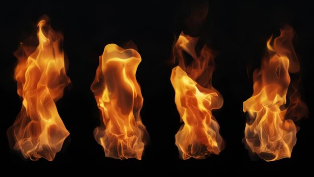 Image of four different types of fire on a dark background. Perfect for illustrating the concept of various fires.