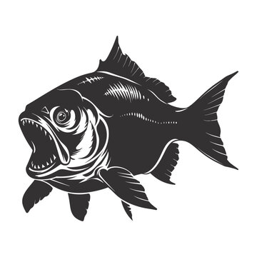 recommend clip art: Silhouette piranha fish animal black color only full body