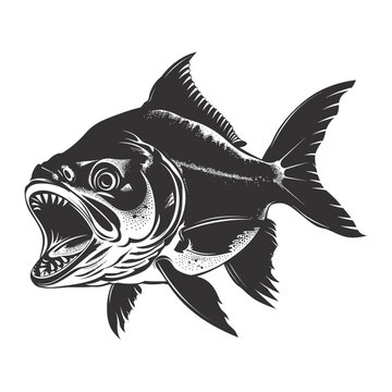 recommend clip art: Silhouette piranha fish animal black color only full body