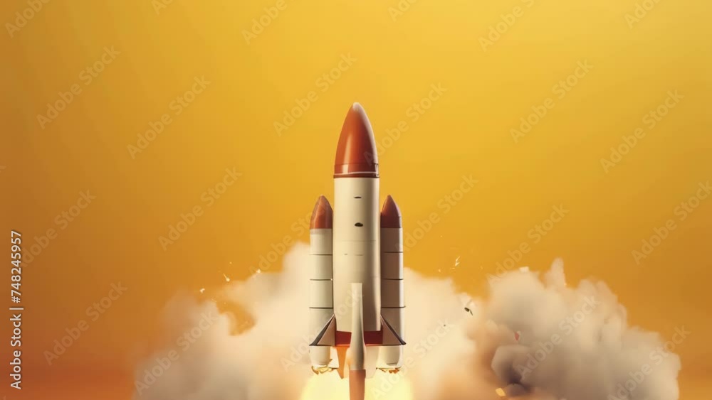 Poster A powerful space shuttle taking off into the sky. Ideal for illustrating space exploration concepts. .