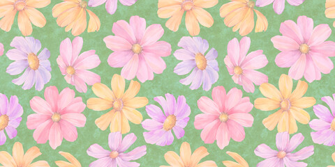 floral seamless background, hand drawn watercolor pattern of rudbeckia flowers, abstract illustration for wallpaper and packaging design