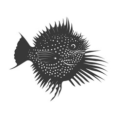 Silhouette pufferfish animal black color only full body