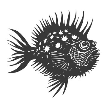recommend clip art: Silhouette pufferfish animal black color only full body