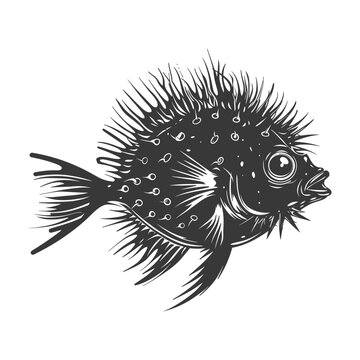 recommend clip art: Silhouette pufferfish animal black color only full body