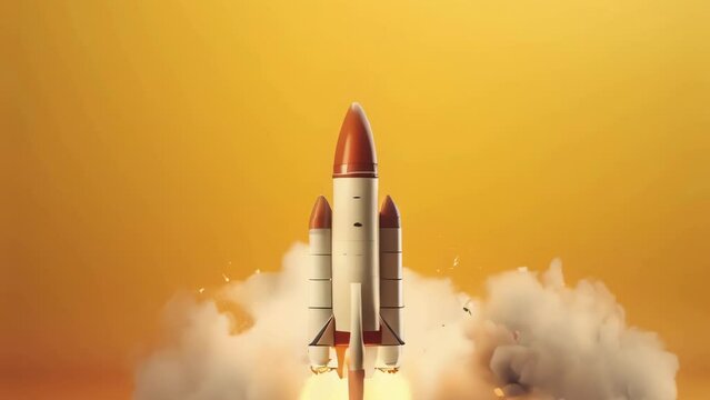 A powerful space shuttle taking off into the sky. Ideal for illustrating space exploration concepts. .