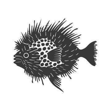 recommend clip art: Silhouette pufferfish animal black color only full body
