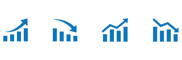 Graphic finance up down vector icon. Red green arrow chart graph. Market stock rate price grow and decline.