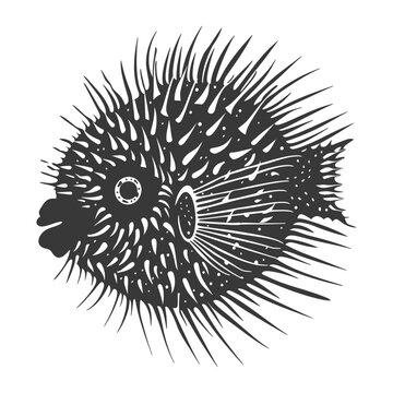 recommend clip art: Silhouette pufferfish animal blow black color only full body