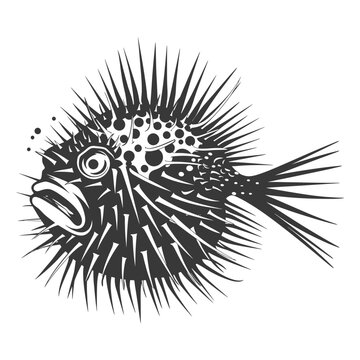 recommend clip art: Silhouette pufferfish animal blow black color only full body
