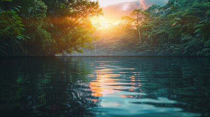 landscape of rainforest at a river