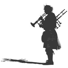 Silhouette Scottish Man Wearing Kilt playing Great Higland Bagpipe black color only