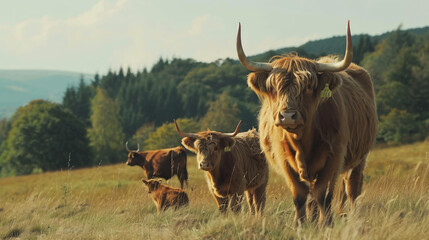  Highland Cow Family in Scotlands Hinterl