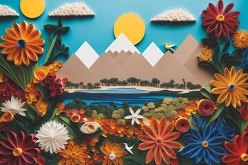 Colorful wildlife, flora and fauna in paper art style, inspired by quilling and scrapbooking, promoting nature conservation, perfect for design use with side view