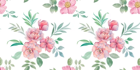 Schilderijen op glas seamless pattern of flowers, watercolor pattern, endless botanical ornament, abstract background for design, colorful hand drawn illustration for wallpaper, packaging and print © Sergei