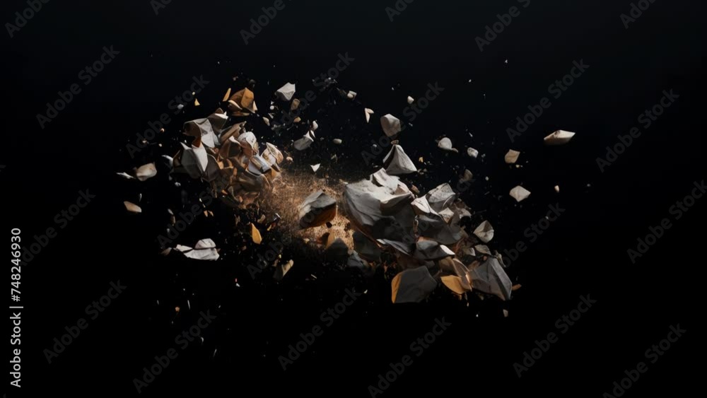 Poster A dynamic image of rocks exploding in the air. Perfect for illustrating energy and power.