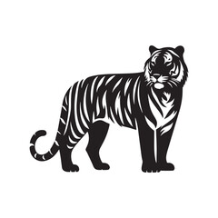 Roaring Tiger: Majestic Silhouette - Capturing the Power and Majesty of the Jungle's Fierce Predator in Bold Form. Tiger Vector, Tiger Illustration. Tiger Silhouette.