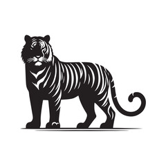 Roaring Tiger: Majestic Silhouette - Capturing the Power and Majesty of the Jungle's Fierce Predator in Bold Form. Tiger Vector, Tiger Illustration. Tiger Silhouette.
