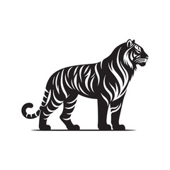 Roaring Tiger: Majestic Silhouette - Capturing the Power and Majesty of the Jungle's Fierce Predator in Bold Form. Tiger Vector, Tiger Illustration. Tiger Silhouette.