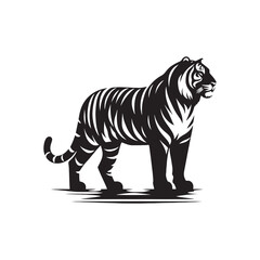 Naklejka na ściany i meble Roaring Tiger: Majestic Silhouette - Capturing the Power and Majesty of the Jungle's Fierce Predator in Bold Form. Tiger Vector, Tiger Illustration. Tiger Silhouette.