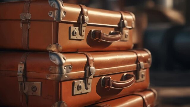 A stack of brown suitcases, perfect for travel concept. .