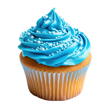 Blue cupcake with blue prinkles isolated on white or transparent background