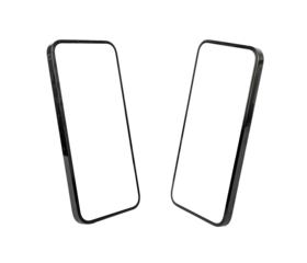 Mobile phone screen mockups, angle view. Smartphone mock ups isolated on white background
