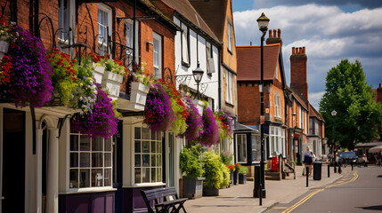 Fototapeta na wymiar Charming Aylesbury Town Centre Highlighting Historic Pubs and Traditional Cobblestone Streets