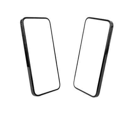 Mobile phone screen mockups, angle view. Smartphone mock ups isolated on white background