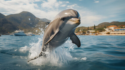dolphin jumping out of the water - sunny day
