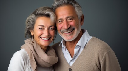 Fototapeta premium An older, middle-aged couple is happy, having fun and laughing indoor