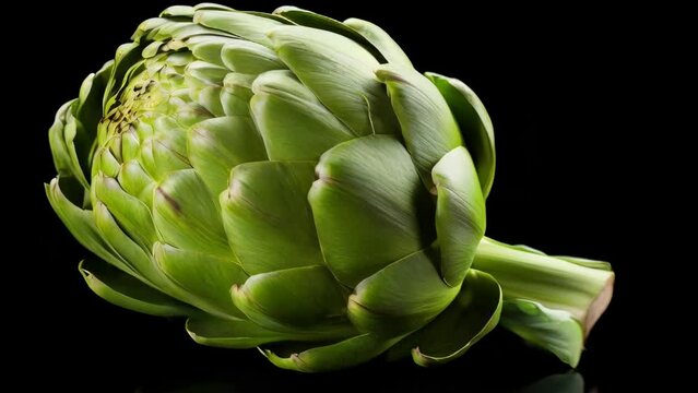 Detailed image of a green artichoke on a dark background. Ideal for food and cooking concepts.