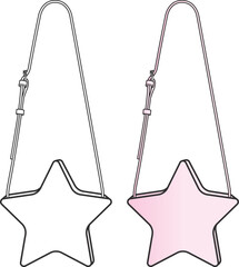 bag design in star shape for girls, technical drawing. Star Bag vector flat illustration.