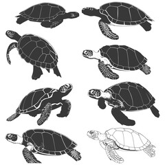 Silhouette Turtle Animal black color only full body