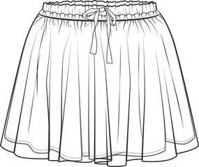SKIRT Flat Sketch Templates. Skirt Design Technical Drawing. Girls Clothing Fashion. Black white and colorful Dress model for fashion collection. Blank skirt template for designers.