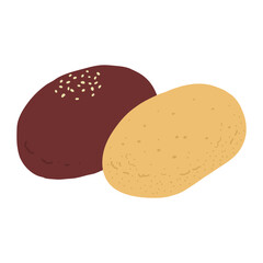 おはぎ(こしあん& きなこ)の手描きカラーイラストアイコン