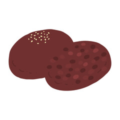 おはぎ(こしあん&つぶあん)の手描きカラーイラストアイコン