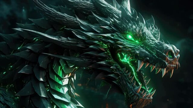 Detailed image of a dragon with vivid green eyes, perfect for fantasy-themed projects.